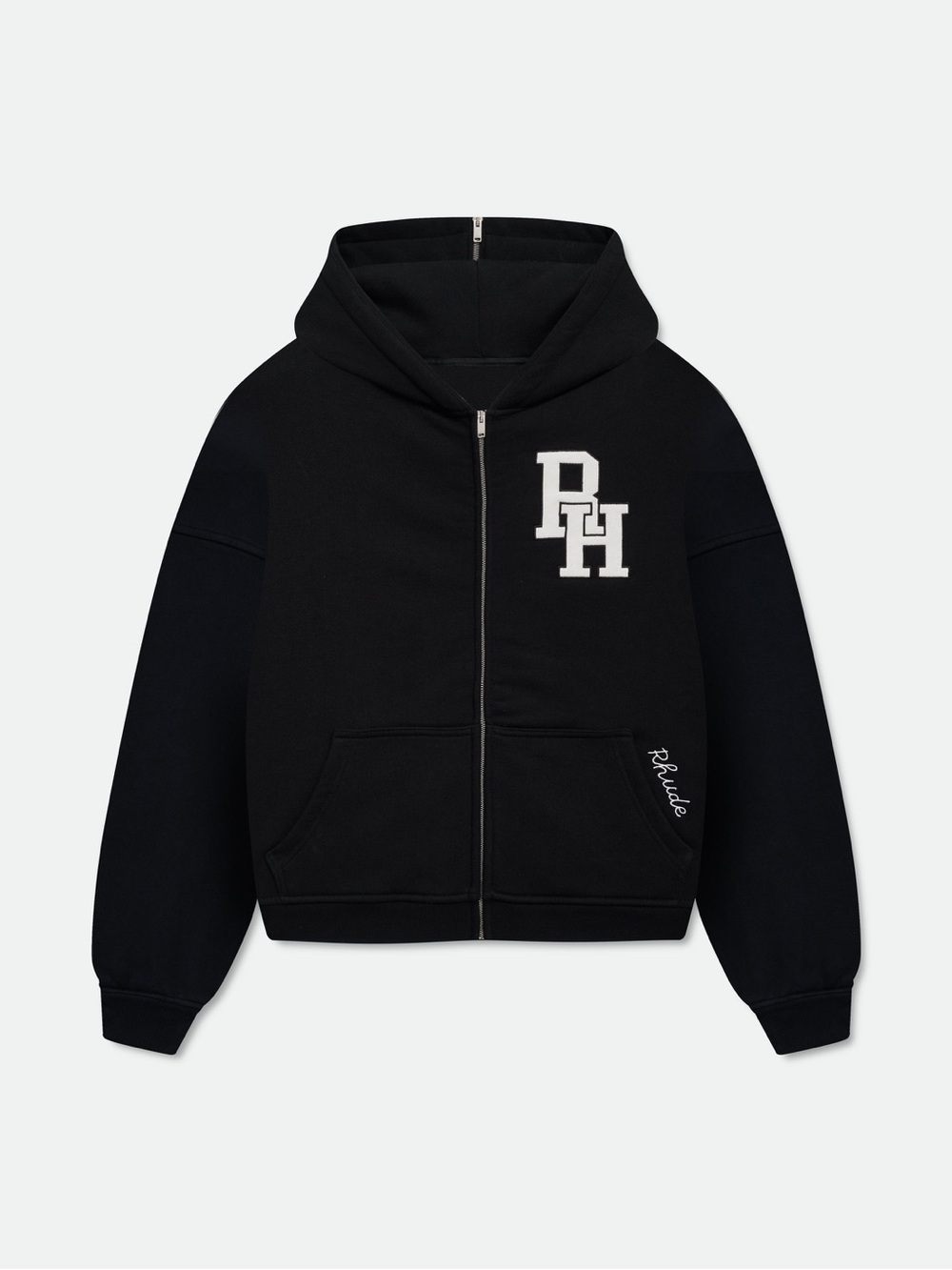 RHUDE Black ZIPPERED HOOD LUNDUN JACKET Men’s Size XL Embroidered London Logo